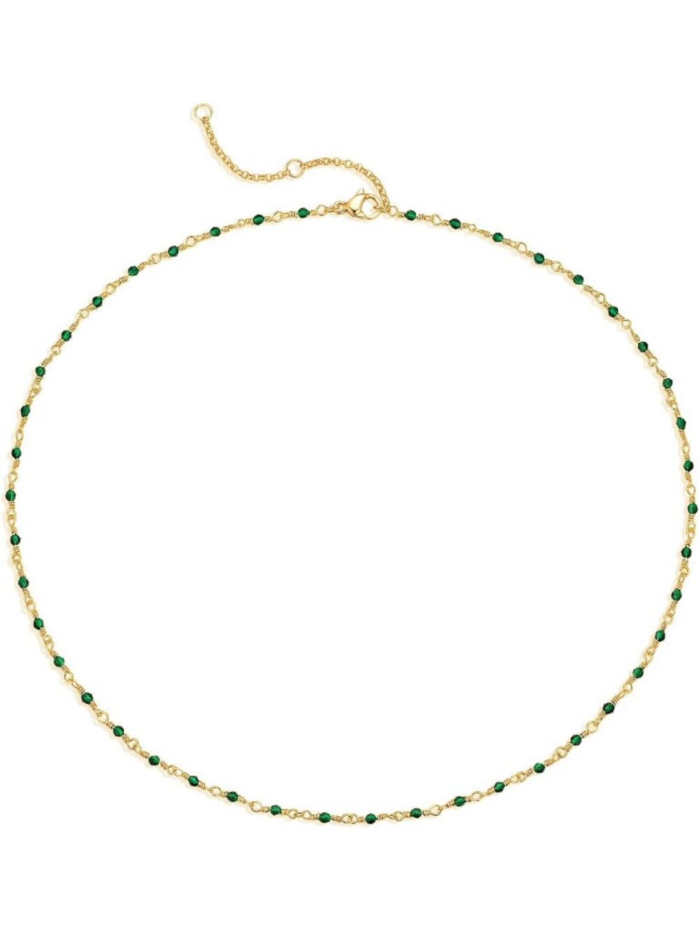 Women's Crystal Green 14k Gold Plated Beaded Pearl Choker Jewelry Necklace